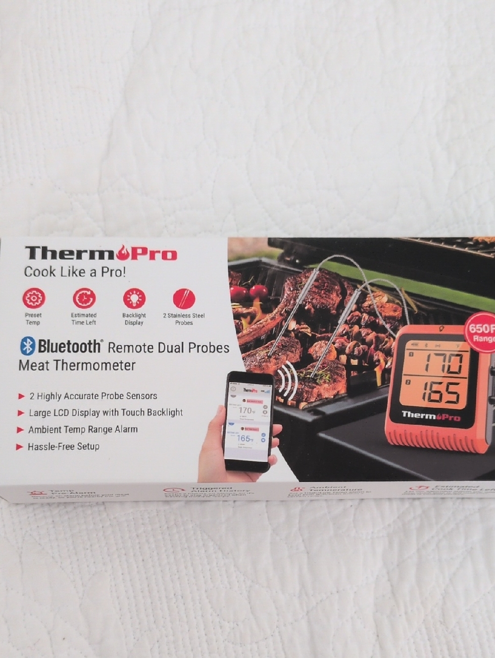 NIB ThermoPro Bluetooth Remote Dual Probes Meat Thermometer Smart BBQ Grill